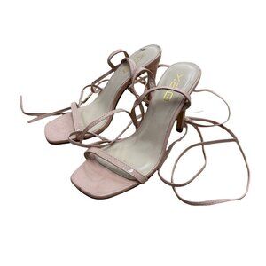 Women’s X2B Nude Strappy Lace-Up Heeled Sandals Size 7